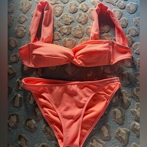 Xhilaration Coral Orange Textured Bikini Set